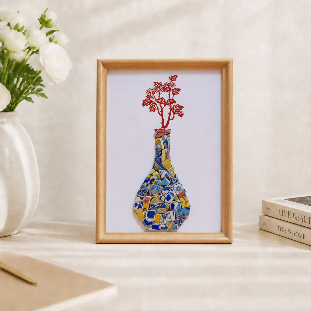 Artistic painting with colored ceramic pieces - Vase