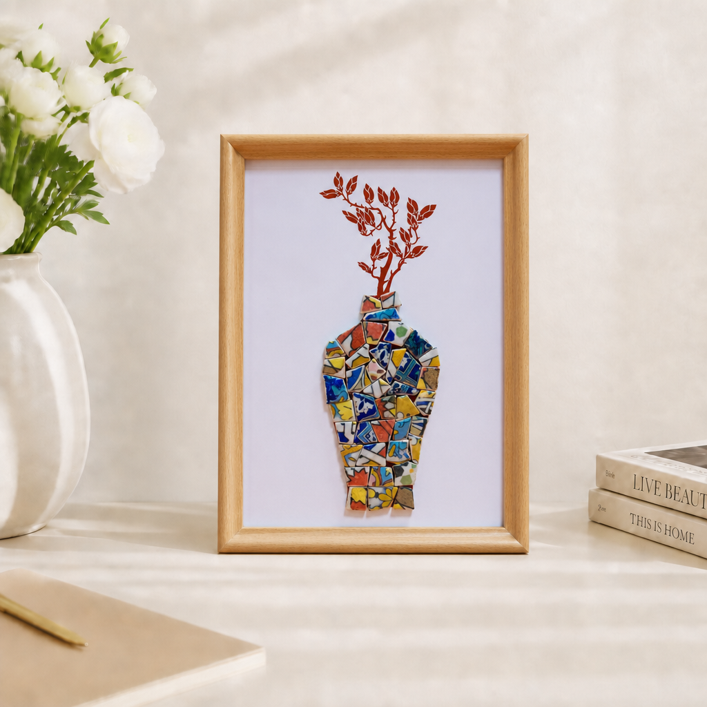 Artistic painting with colored ceramic pieces - Vase